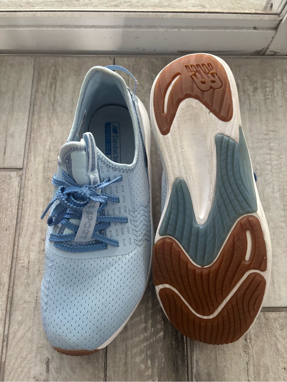 New Balance Light Blue and White Slip-On Sneakers - Picture 3 of 5